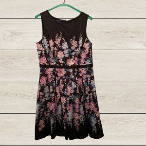 TALBOTS | Black and Hydrangea Print Fit & Flare Dress | Size 16